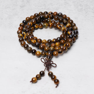 Buddha Gift Tibetan 108 Natural Tiger Eye Gemstone Beads Prayer Mala Bracelet Necklace