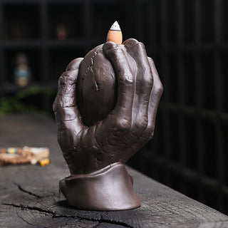 Buddha Gift Halloween Skull With Ghost Hand Purple Clay Spiritual Incense Burner Decoration