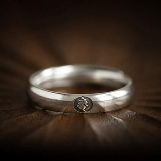 Buddha Gift 925 Sterling Silver Chinese Zodiac Natal Buddha Blessing Couple Ring