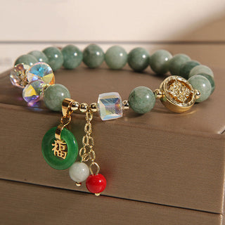 Buddha Gift Strawberry Quartz Jade Fu Character Charm Healing Bracelet