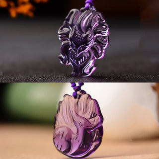 Buddha Gift Natural Amethyst White Crystal Citrine Nine Tailed Fox Luck Necklace Pendant