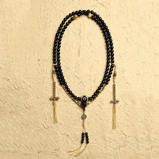 Buddha Gift Tibetan 108 Mala Beads Black Onyx Three-eyed Dzi Beads Protection Bracelet