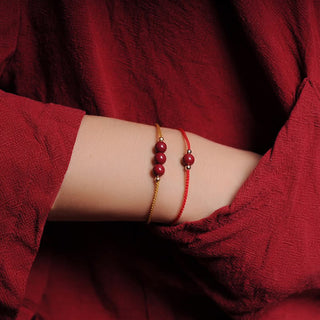 Buddha Gift 14K Gold Plated Natural Cinnabar Blessing String Braided Bracelet