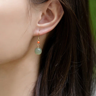 Buddha Gift 925 Sterling Silver 14K Gold Plated Hetian Jade Red Agate Luck Drop Dangle Earrings