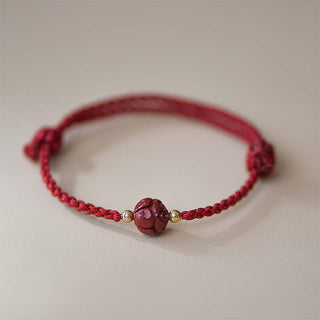 Buddha Gift Cinnabar Jade Lotus Calm Red String Weave Bracelet