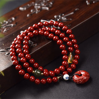 Buddha Gift Tibetan Cinnabar Peace Buckle Triple Wrap Blessing Bracelet Mala