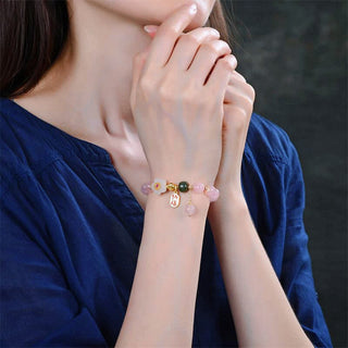 Buddha Gift Natural Pink Crystal Jade Flower Warm Love Bracelet