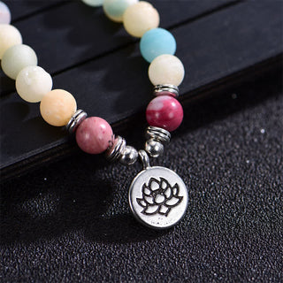 Buddha Gift Lazurite Picasso Jasper Amazonite Rhodonite Apatite Positive Lotus Prayer Bead Bracelet