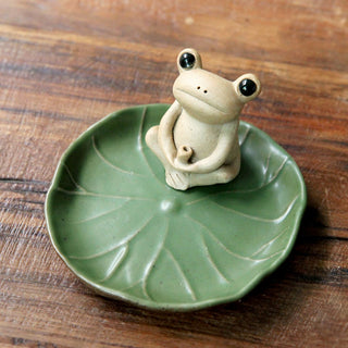 Buddha Gift Handmade Ceramic Stick Frog Incense Burner Decoration