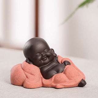 Buddha Gift Always Smiling Laughing Buddha Wealth Luck Purple Clay Maitreya Statue Decoration