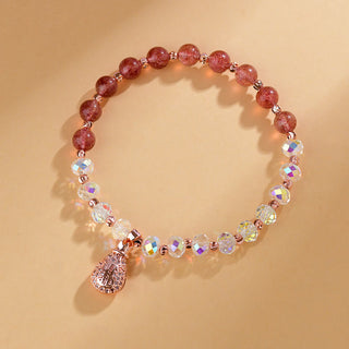 Buddha Gift Strawberry Quartz White Crystal Money Bag Charm Positive Bracelet