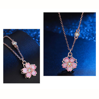 Buddha Gift 925 Sterling Silver Cherry Blossom Flower Rotatable Protection Necklace Pendant