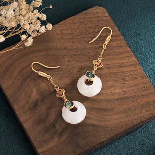 Buddha Gift FengShui White Jade Blessing Drop Earrings