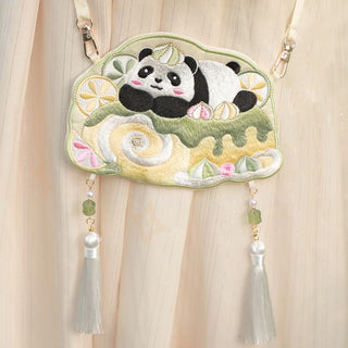 Buddha Gift Embroidery Lucky Panda Cat Shiba Inu Deer Rabbit Fox Flower Cute Animal Hanfu Bag Crossbody Bag Shoulder Bag