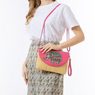 Buddha Gift Hamsa Elephant Flower Straw Woven Crossbody Bag Shoulder Bag Handbag