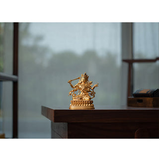 Buddha Gift Four-armed Manjusri Bodhisattva Gold Figurine Compassion Serenity Copper Statue Home Decoration