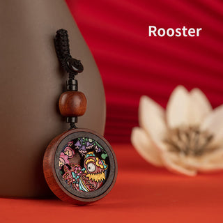 Buddha Gift Year Of The Dragon Hand Painted Chinese Zodiac Rosewood Carved Calm Key Chain