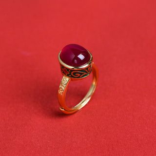 Buddha Gift 925 Sterling Silver Red Corundum Courage Ring