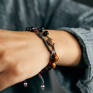 Buddha Gift 925 Sterling Silver Tiger's Eye Bodhi Seed Handmade Courage Bracelet