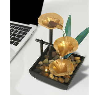 Buddha Gift Three Layers Waterfall Fountain Tabletop Lotus Ornaments With River Rocks Desktop Decoration