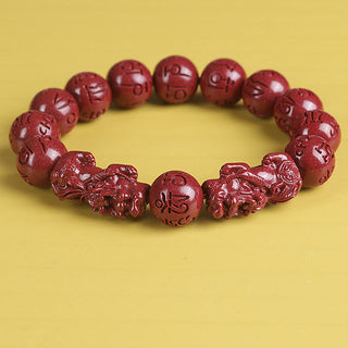 Buddha Gift Natural Double PiXiu Cinnabar Om Mani Padme Hum Wealth Luck Bead Bracelet
