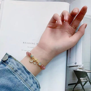 Buddha Gift Strawberry Quartz Moonstone Moon Star Love Bracelet