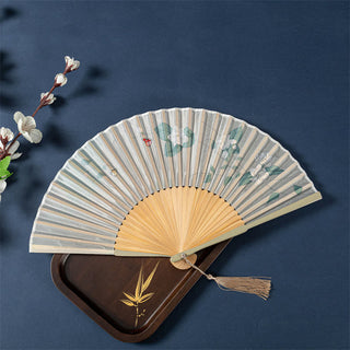 Buddha Gift Lotus Begonia Flower Jasmine Handheld Bamboo Folding Fan 21cm