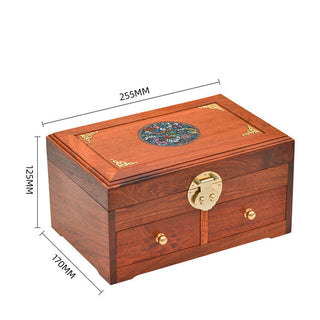 Buddha Gift Antique Handmade Rosewood Jewelry Storage Box Lockable Large Double Layer Flower Wooden Gift Organizer Box