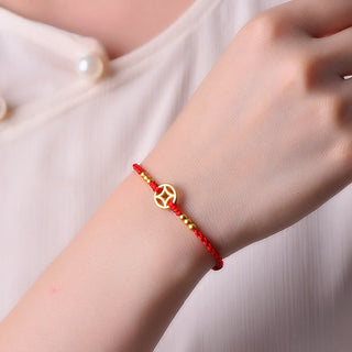 Buddha Gift Copper Coin Strength Braided String Bracelet Anklet