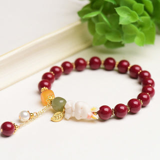 Buddha Gift Year of the Rabbit Cinnabar Hetian Jade Bunny Beaded Blessing Bracelet