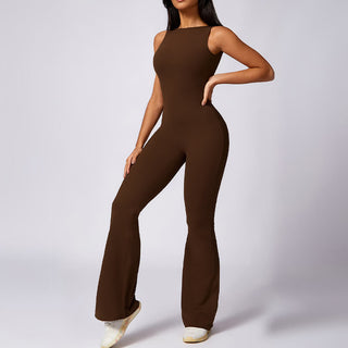 Buddha Gift Women Casual Sleeveless Jumpsuit Flare Pants Sports Fitness Yoga Bodysuit