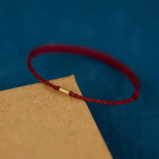 Buddha Gift 925 Sterling Silver Lucky Golden Bead Braided String Bracelet Anklet