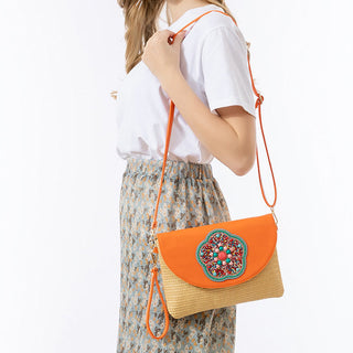 Buddha Gift Hamsa Elephant Flower Straw Woven Crossbody Bag Shoulder Bag Handbag