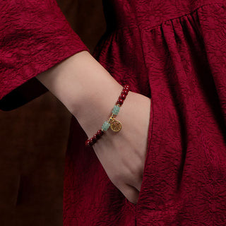 Buddha Gift Cinnabar Green Aventurine Luck Blessing Bracelet