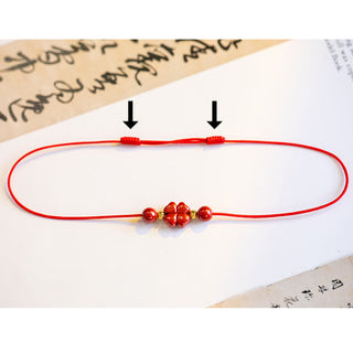 Buddha Gift Four Leaf Clover Cinnabar Blessing Calm String Bracelet Anklet