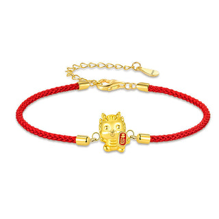 Buddha Gift 925 Sterling Silver Year Of The Dragon Lucky Golden Dragon Strength Red Rope Chain Bracelet