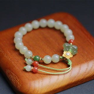 Buddha Gift 925 Sterling Silver Jade Luck Flower Butterfly Bracelet