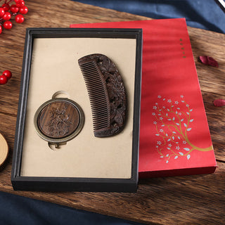 Buddha Gift Natural Green Sandalwood Rosewood Lotus Flower Peacock Butterfly Engraved Soothing Comb