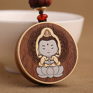 Buddha Gift Ebony Wood Rosewood Buddha Avalokitesvara Om Mani Padme Hum Balance Car Key Chain Decoration