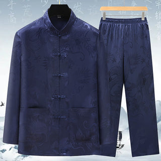 Buddha Gift Tang Suit Men Hanfu Chinese Dragon Traditional Clothes Kung Fu Shirt Uniform Long Sleeved Coat Tops and Pants Clothing Men's Set