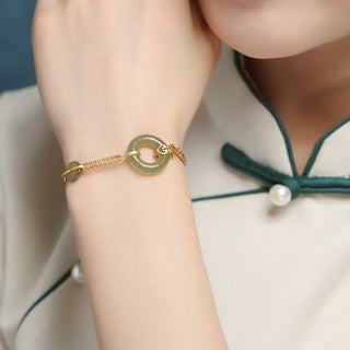 Buddha Gift Round Jade Peace Buckle Gourd Fu Character Auspicious Prosperity Chain Bracelet