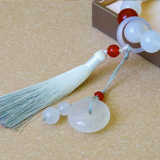 Buddha Gift White Agate Red Agate Luck Wrist Mala Tassels Pocket Mala Car Decoration