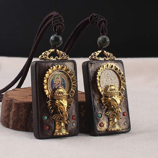 Buddha Gift Ebony Wood Elephant God of Fortune Buddha Blessing Necklace String Pendant