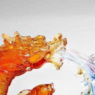 Buddha Gift Feng Shui Dragon Koi Fish Handmade Liuli Crystal Art Piece Home Office Decoration