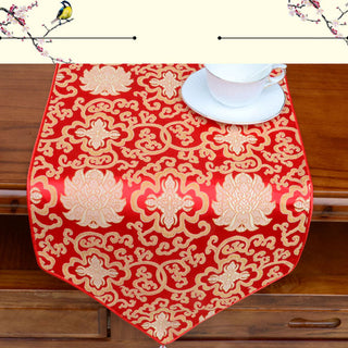 Buddha Gift Prayer Altar Flower Vajra Dragon Pattern Tibetan Auspicious Symbols Tassels Jacquard Table Runner