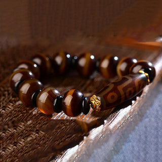 Buddha Gift Tibetan Natural Nine-Eye Dzi Bead Agate Wealth Blessings Bracelet
