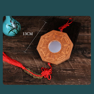 Buddha Gift Feng Shui Bagua Map Peach Wood Five-Emperor Coins Chinese Knotting Balance Energy Map Mirror