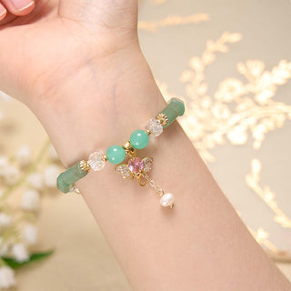 Buddha Gift Amethyst Green Aventurine Strawberry Quartz Positive Elephant Charm Bracelet