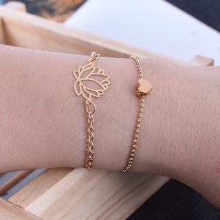 Buddha Gift 2Pcs Lotus Flower Love Heart Enlightenment Bracelet