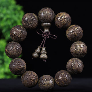 Buddha Gift Chinese Zodiac Rosewood Ebony Copper Coin PiXiu Carved Warmth Bracelet